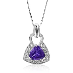 0.60 cttw Pendant Necklace, Purple Amethyst Trillion Shape Pendant Necklace for Women in .925 Sterling Silver with Rhodium, 18 Inch Chain, Prong Setting