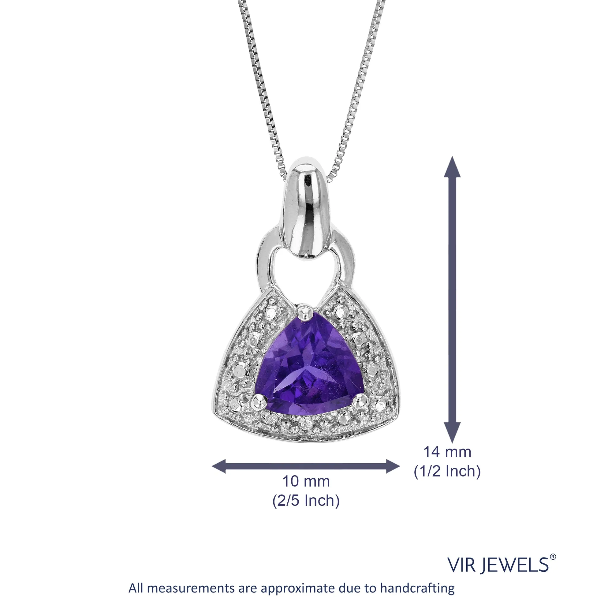 0.60 cttw Pendant Necklace, Purple Amethyst Trillion Shape Pendant Necklace for Women in .925 Sterling Silver with Rhodium, 18 Inch Chain, Prong Setting