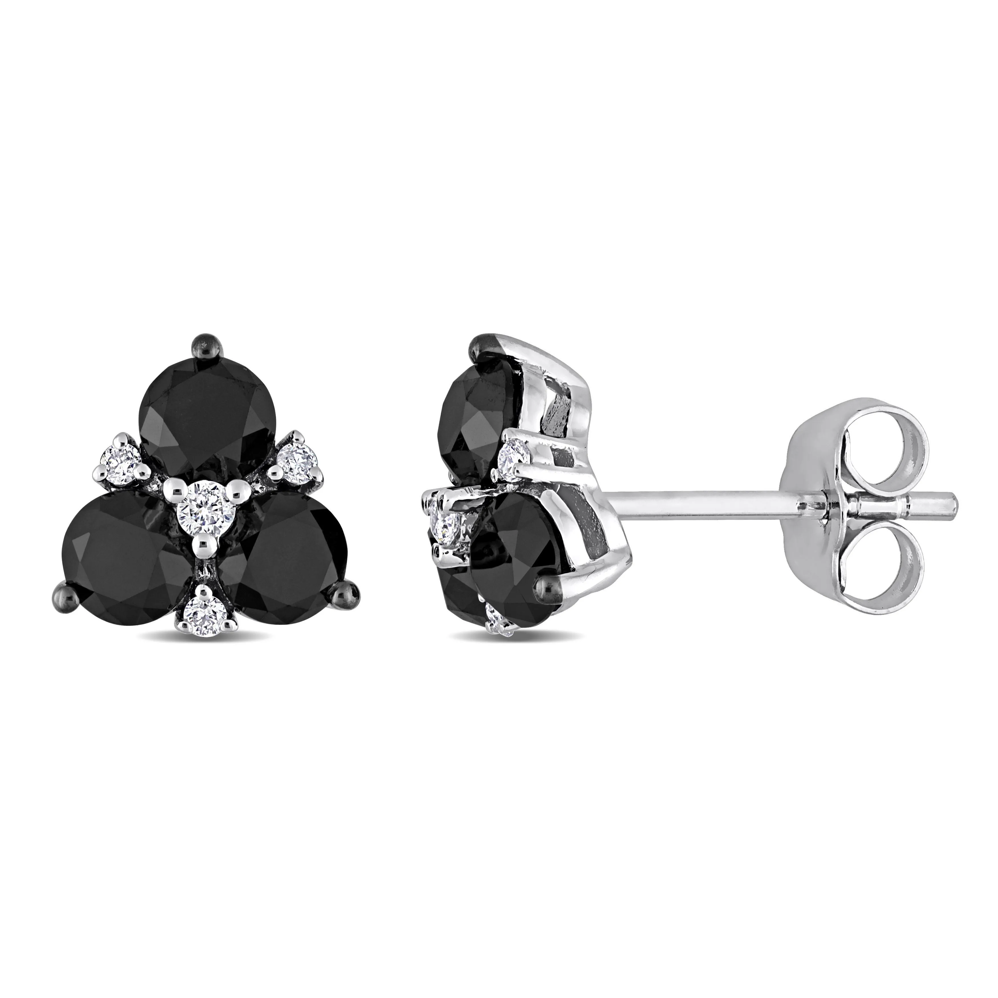 1 1/2 CT TW Black and White Diamond Stud Earrings in 10K White Gold