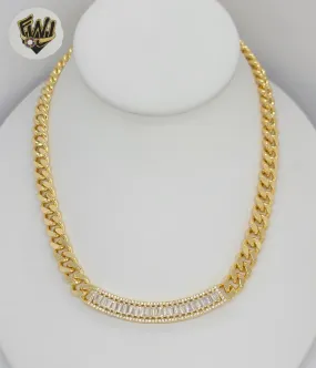 (1-6124-2) Gold Laminate - 9mm Curb Link Zircon Necklace - 16.