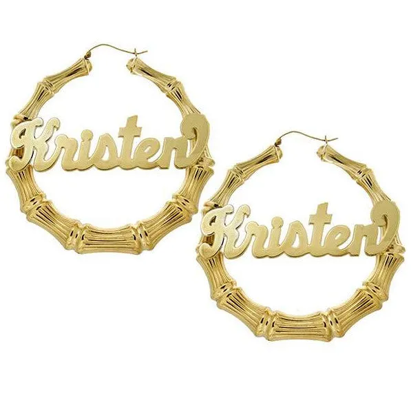 10K Gold Bamboo Name Hoop Earrings