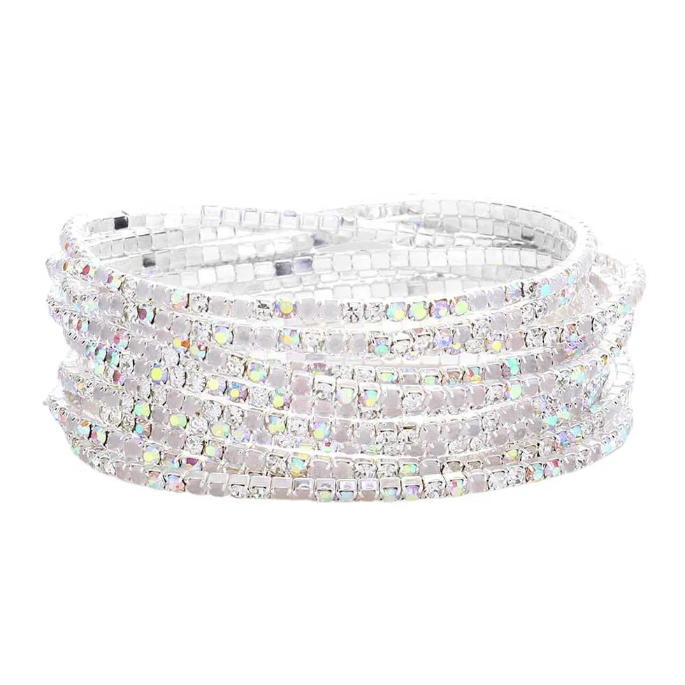 12PCS Colorful Rhinestone Layered Stretch Bracelets