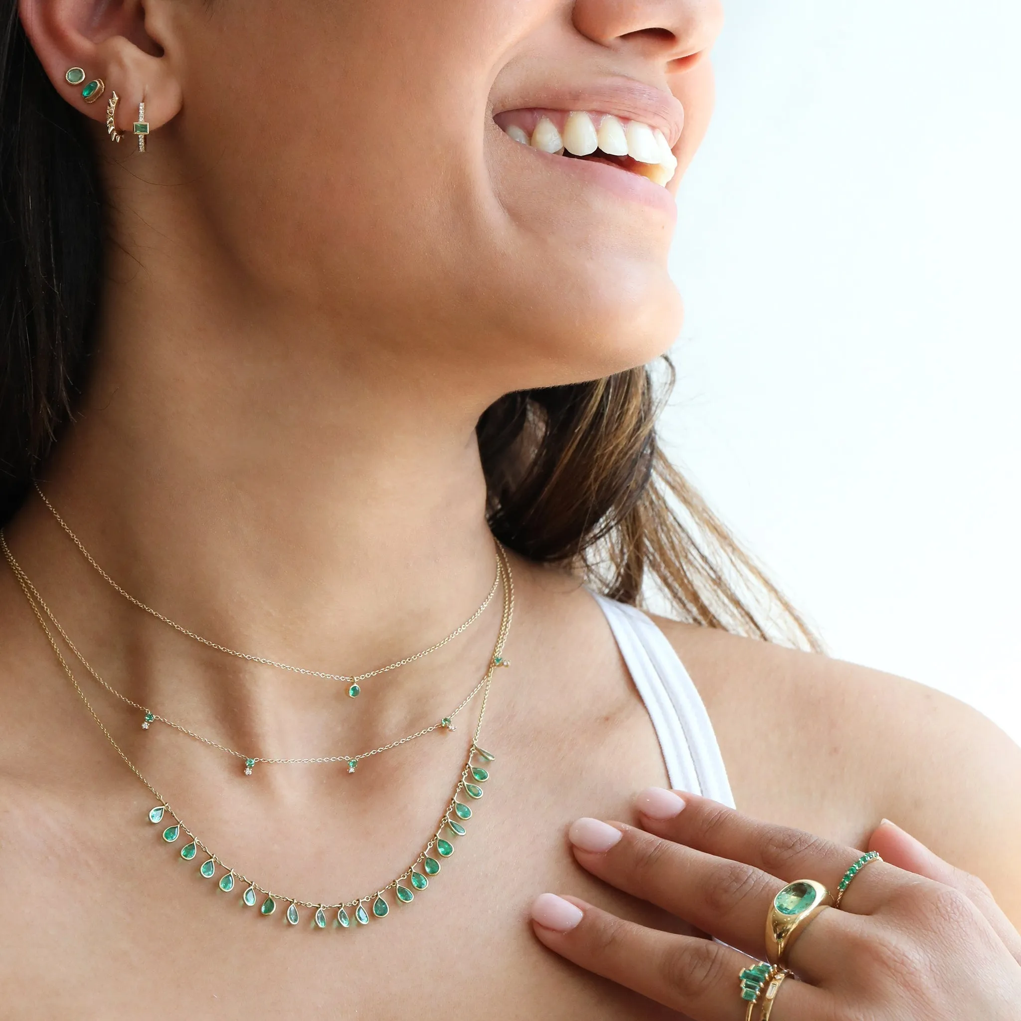 14K Gold and Bezel-Set Emerald Drop Necklace