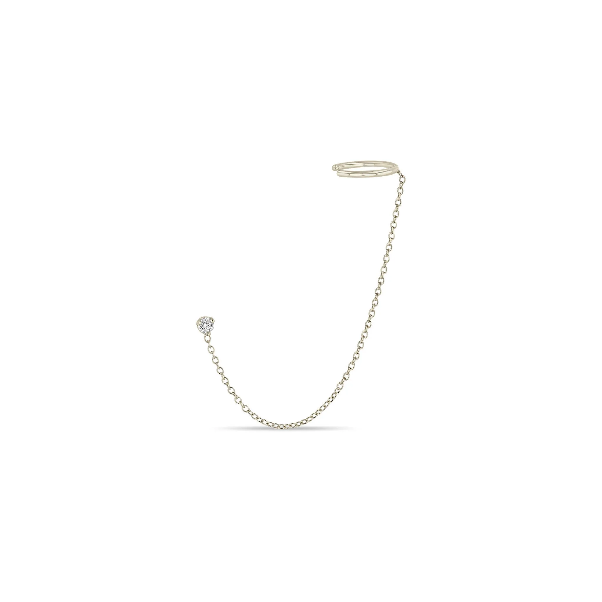 14k Prong Diamond Short Chain Ear Cuff