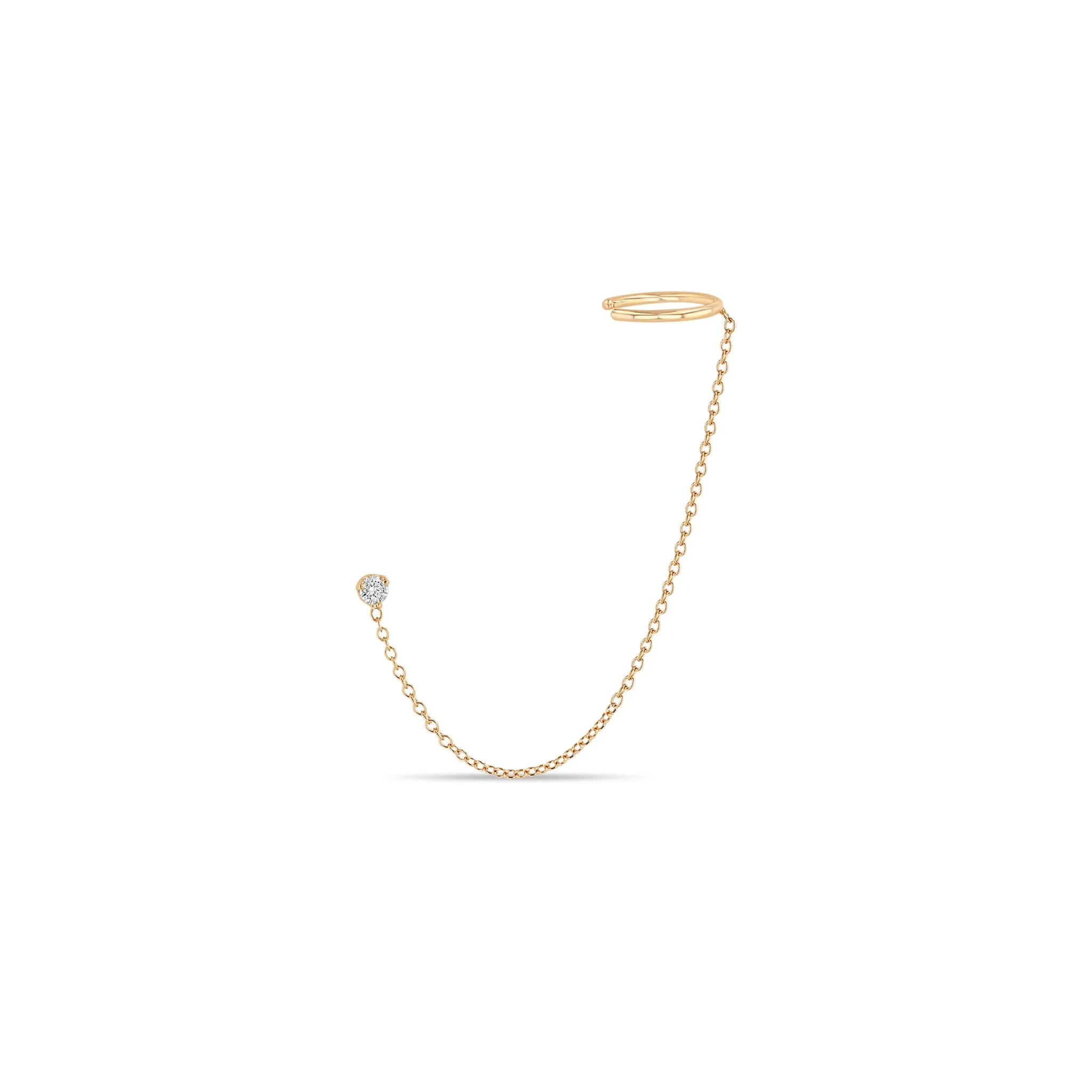 14k Prong Diamond Short Chain Ear Cuff