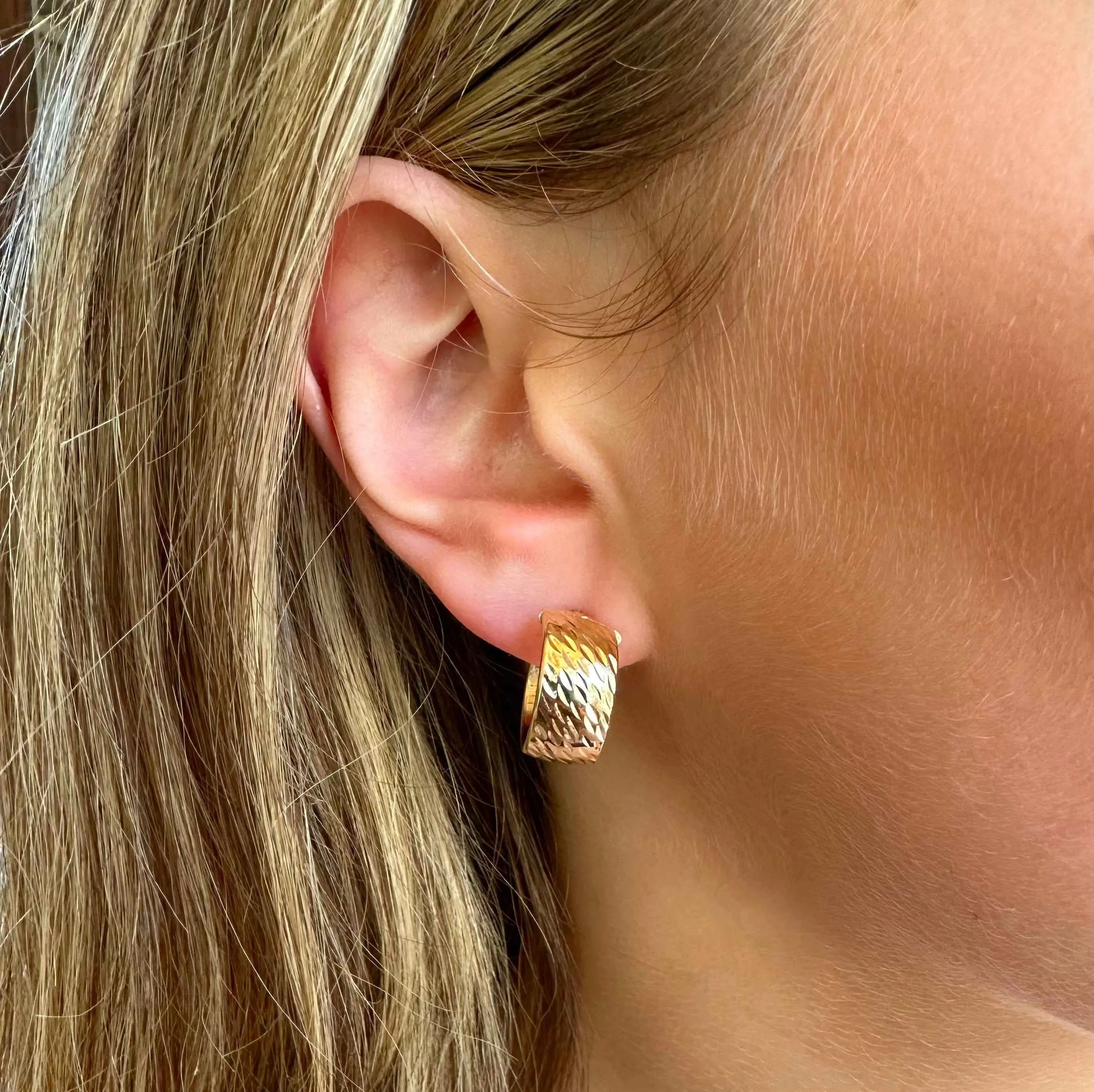 14K Thick Gold Textured Dome Hoop Earrings