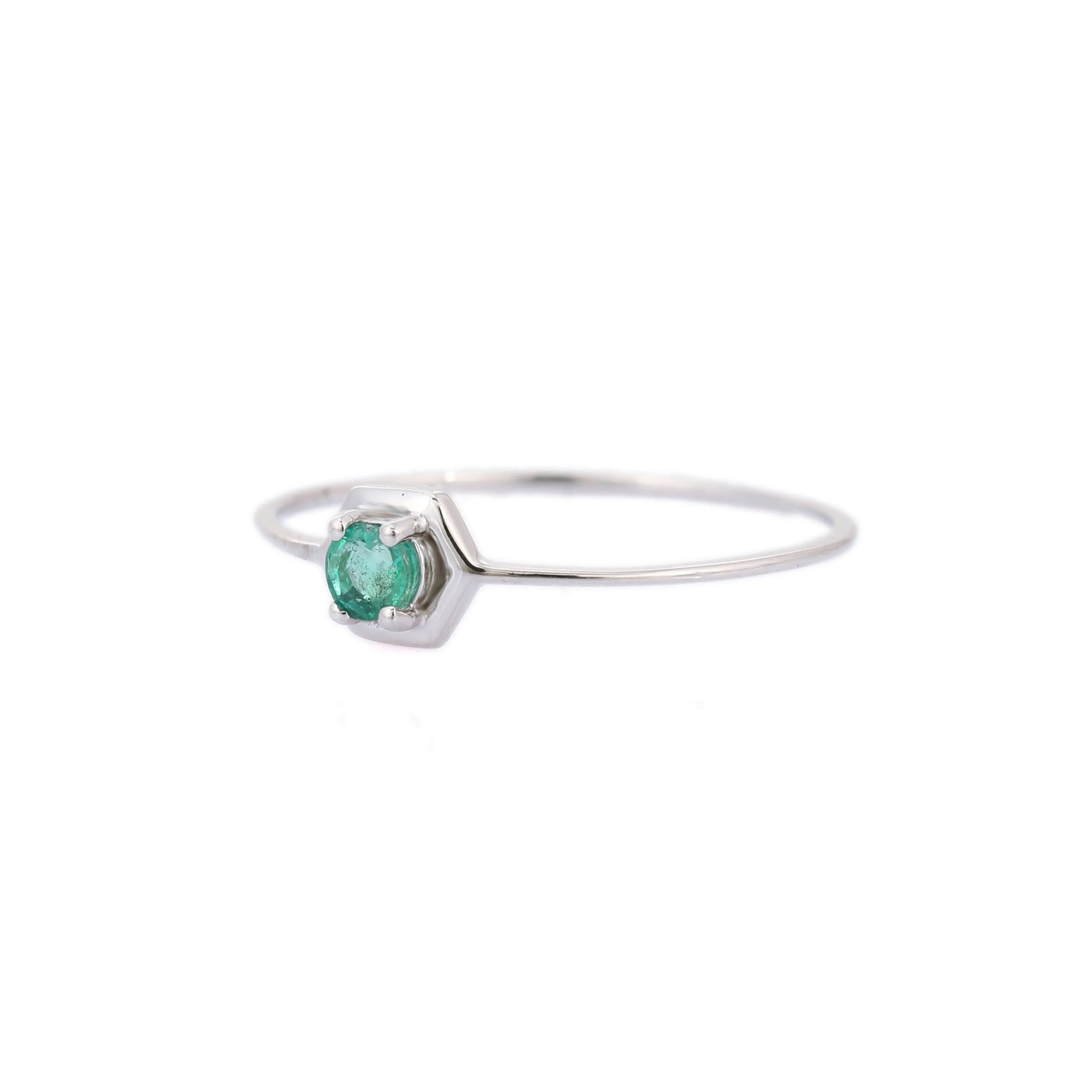 14K White Gold Emerald Pinky Ring