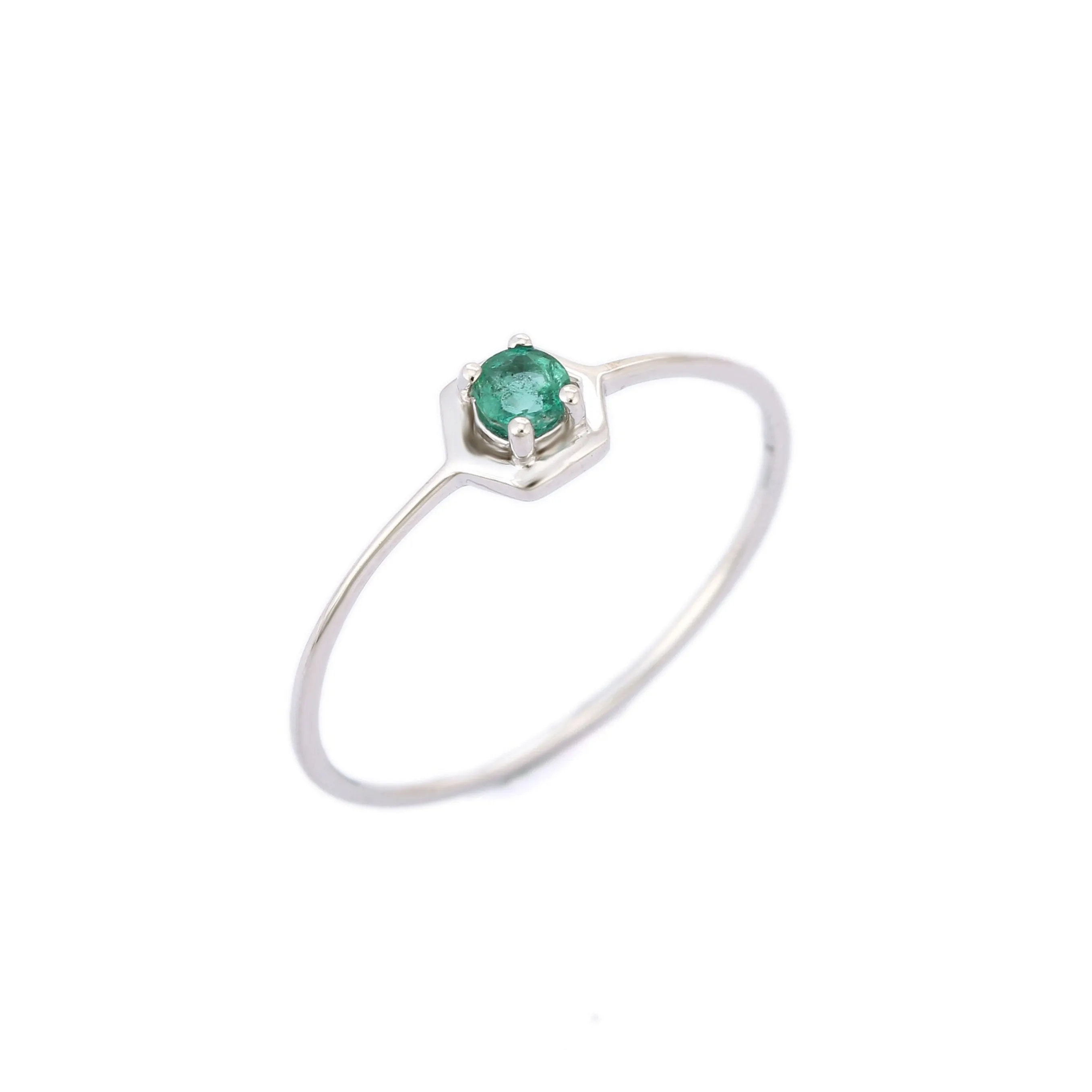 14K White Gold Emerald Pinky Ring