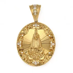 14K Yellow gold solid Oval virgen de la caridad 2D pendant-318015