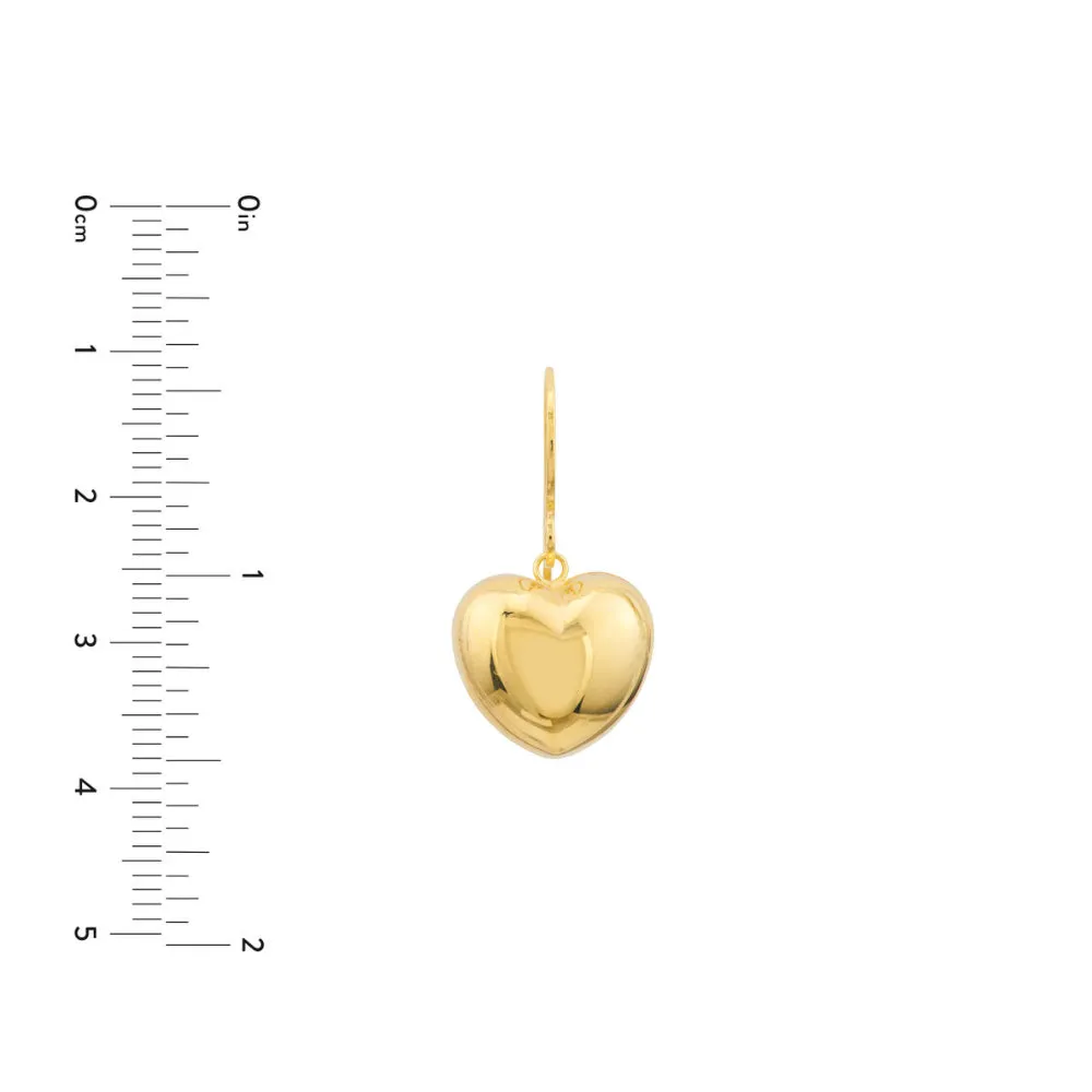 14Y Puffed Heart Earrings on Wire