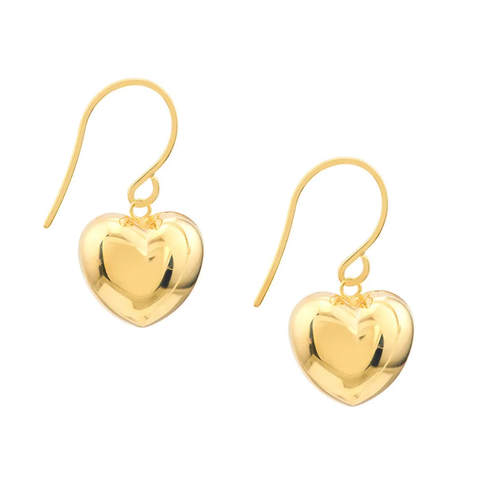 14Y Puffed Heart Earrings on Wire