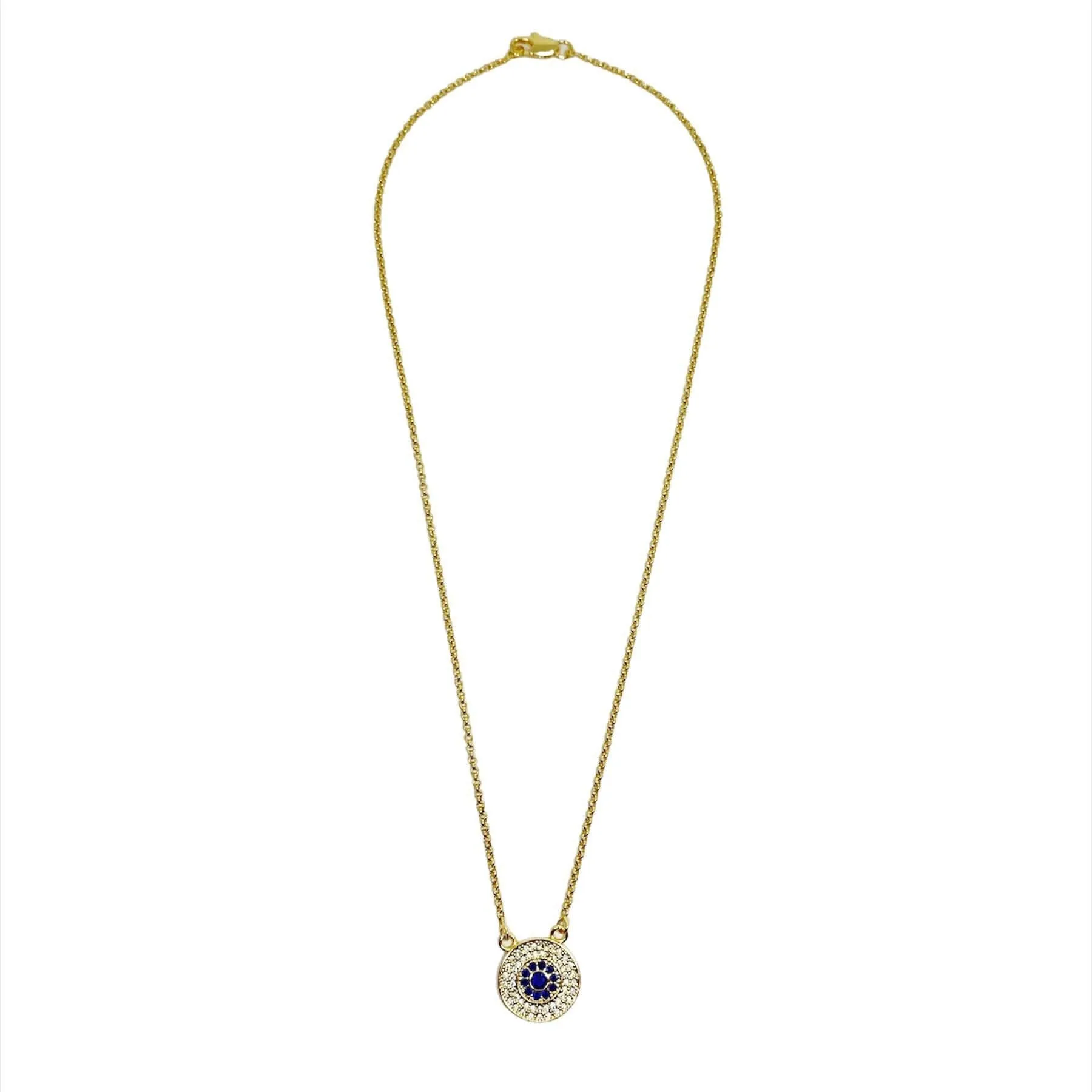 18k Gold Filled Round Evil Eye Necklace Featuring Detail In Cubic Zirconia