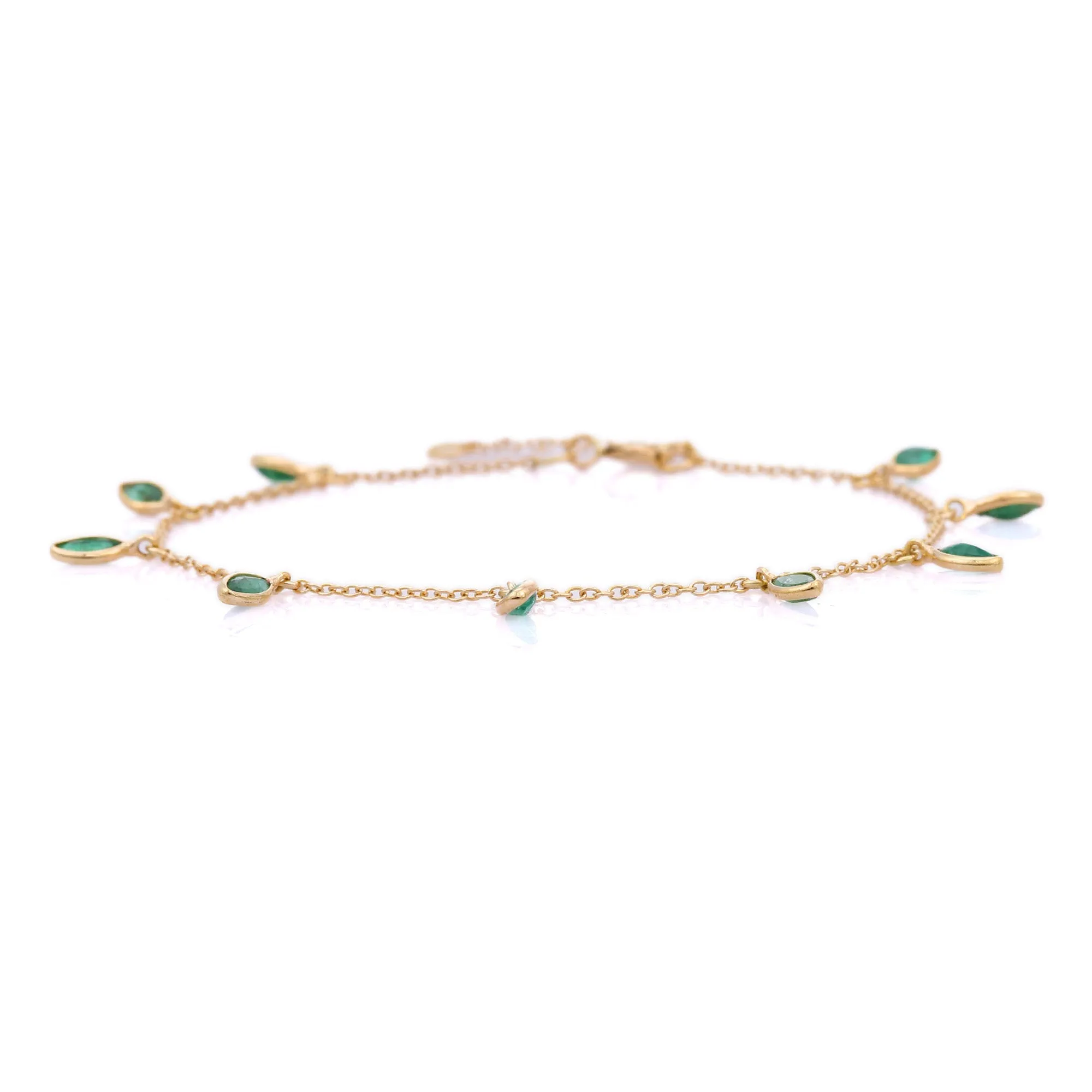 18K Gold Marquise Emerald Charm Bracelet