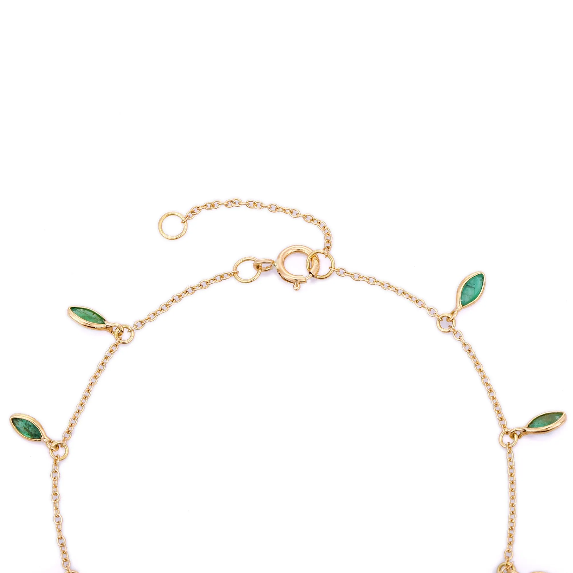 18K Gold Marquise Emerald Charm Bracelet