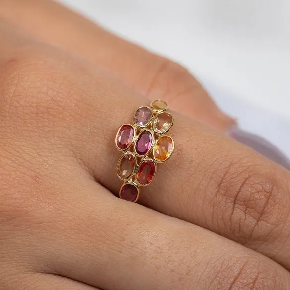 18K Gold Unique Multi Sapphire Ring