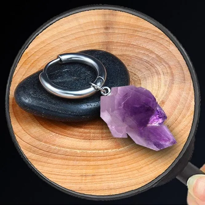 1Pc Allergy Free Natural Amethyst Pendant Ear Ring