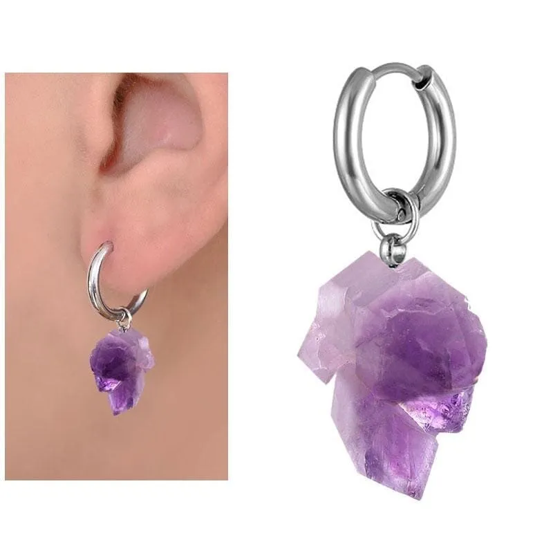 1Pc Allergy Free Natural Amethyst Pendant Ear Ring