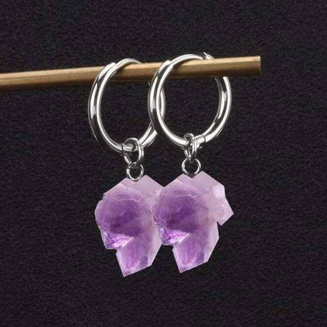 1Pc Allergy Free Natural Amethyst Pendant Ear Ring