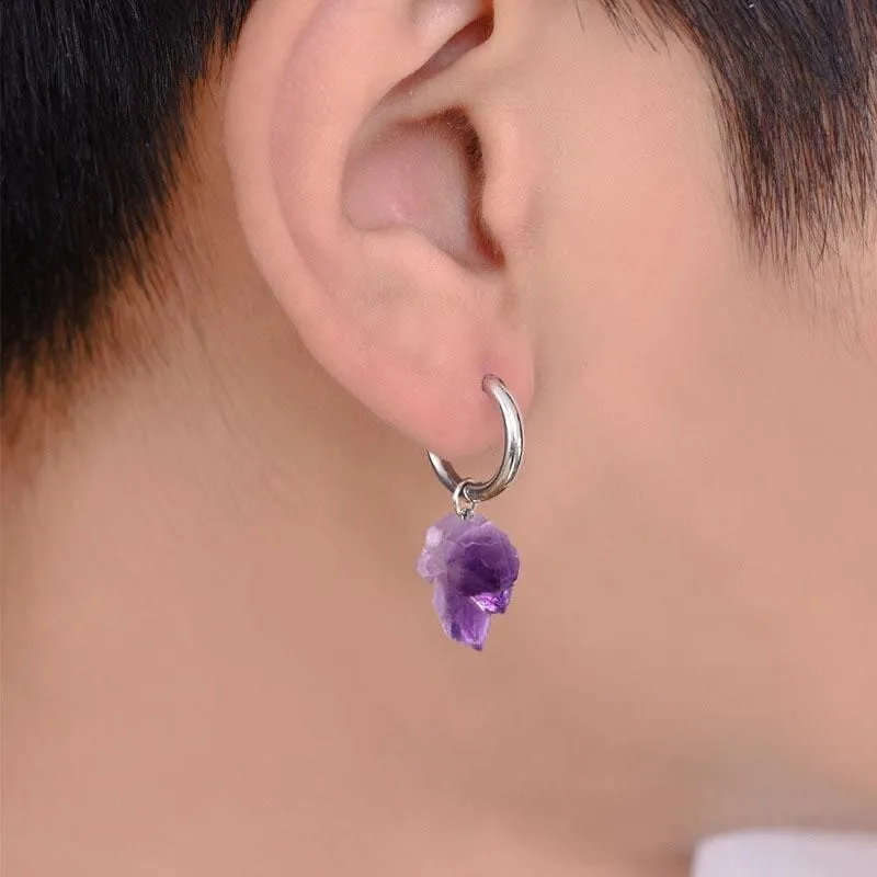 1Pc Allergy Free Natural Amethyst Pendant Ear Ring