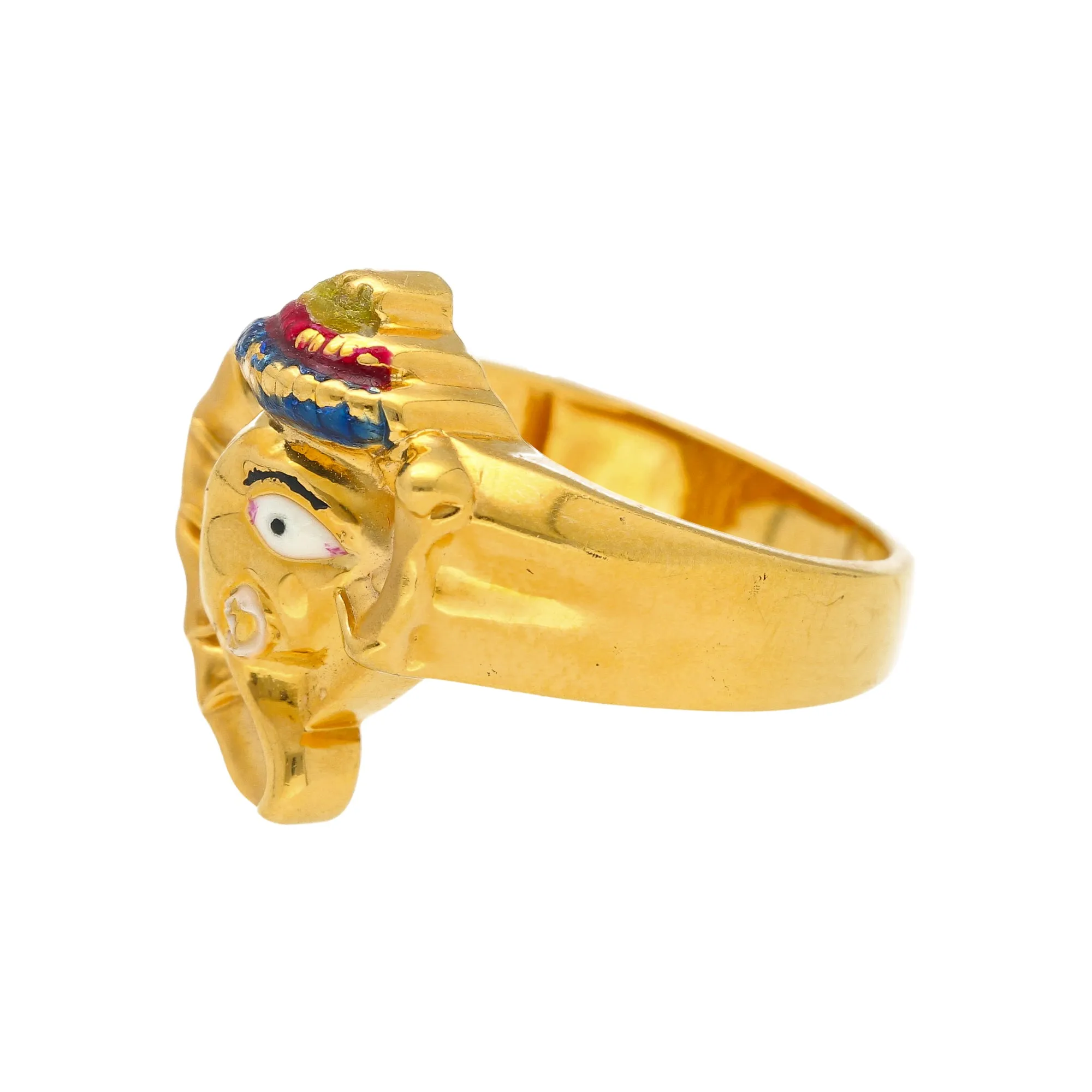 22K Yellow Gold Men's Colorful Ganesh Ring (10.2 grams)