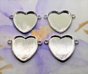 25mm Silver Heart Connector Bezel Tray Settings (4) - L1080