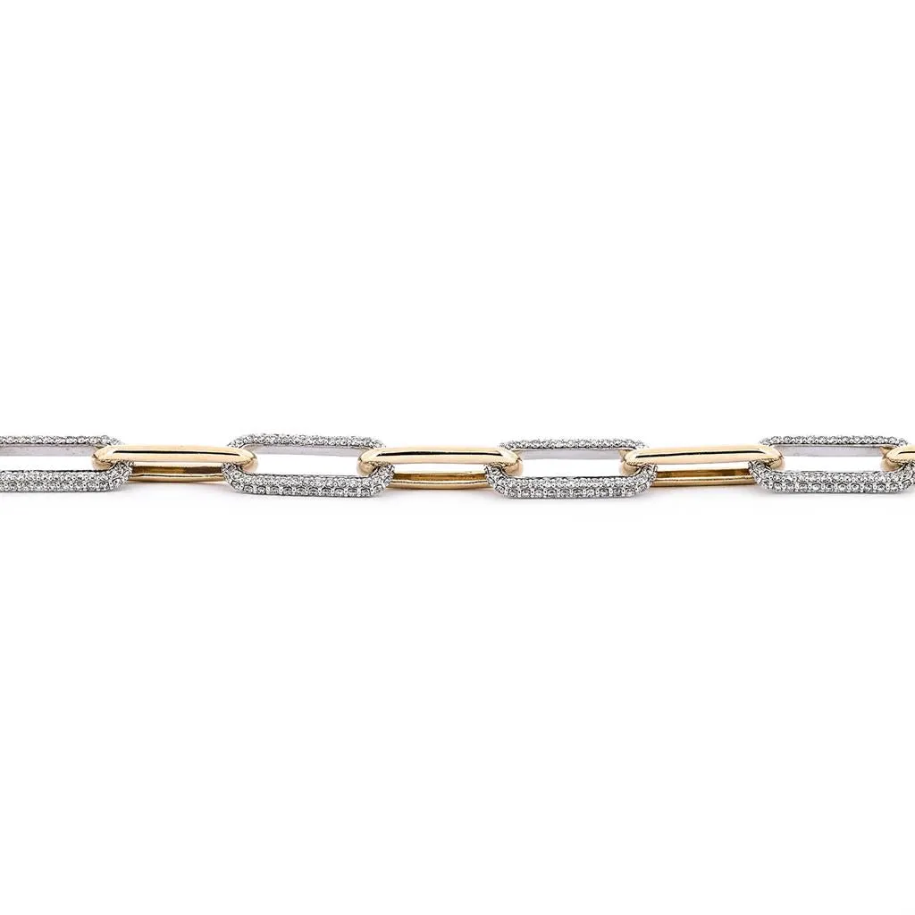 3.08ctw Diamond Paperclip Chain Bracelet - 7.5", Multi-Tone Gold