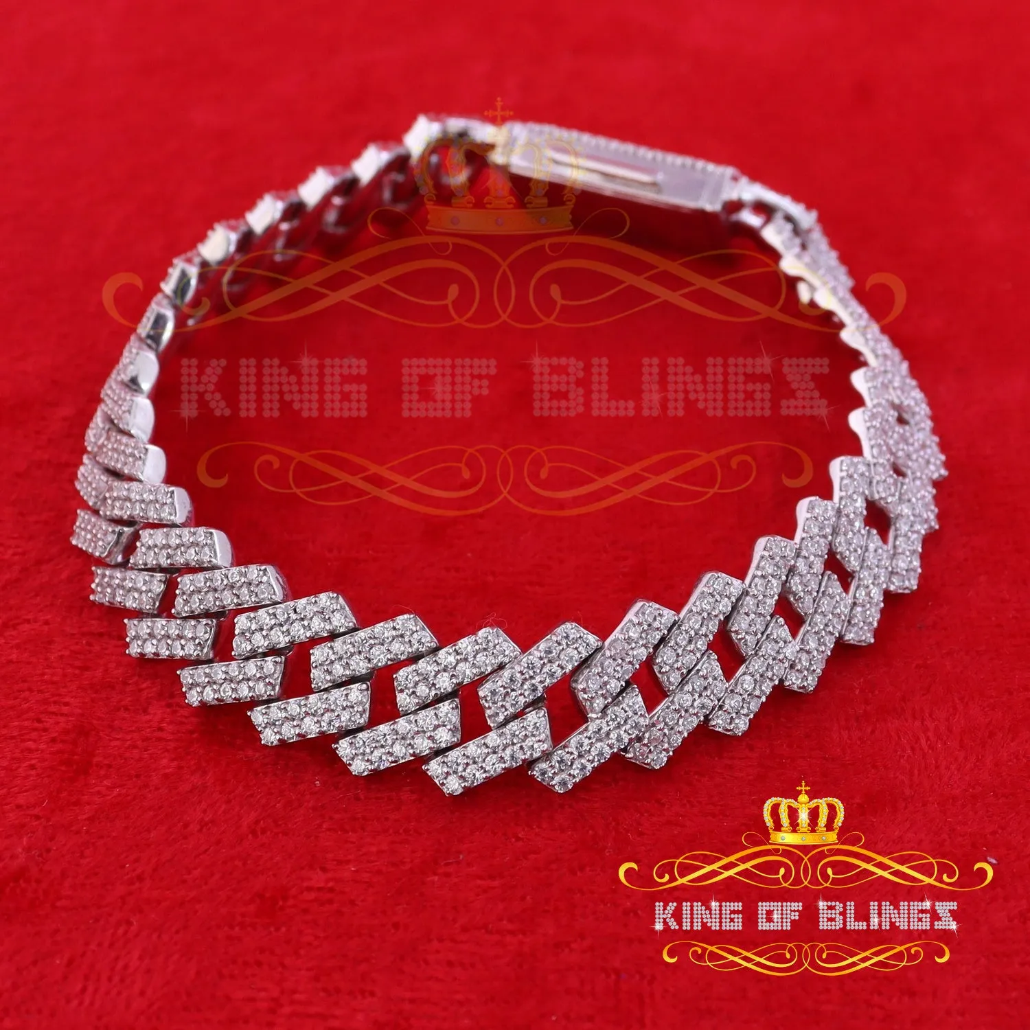 925 Silver 23.8ct Cubic Zirconia White Cuban Men's Bracelet SZ 9 inch/14mm Width