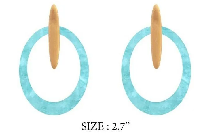 Acrylic Open Hoop with Bar Earrings - Teal