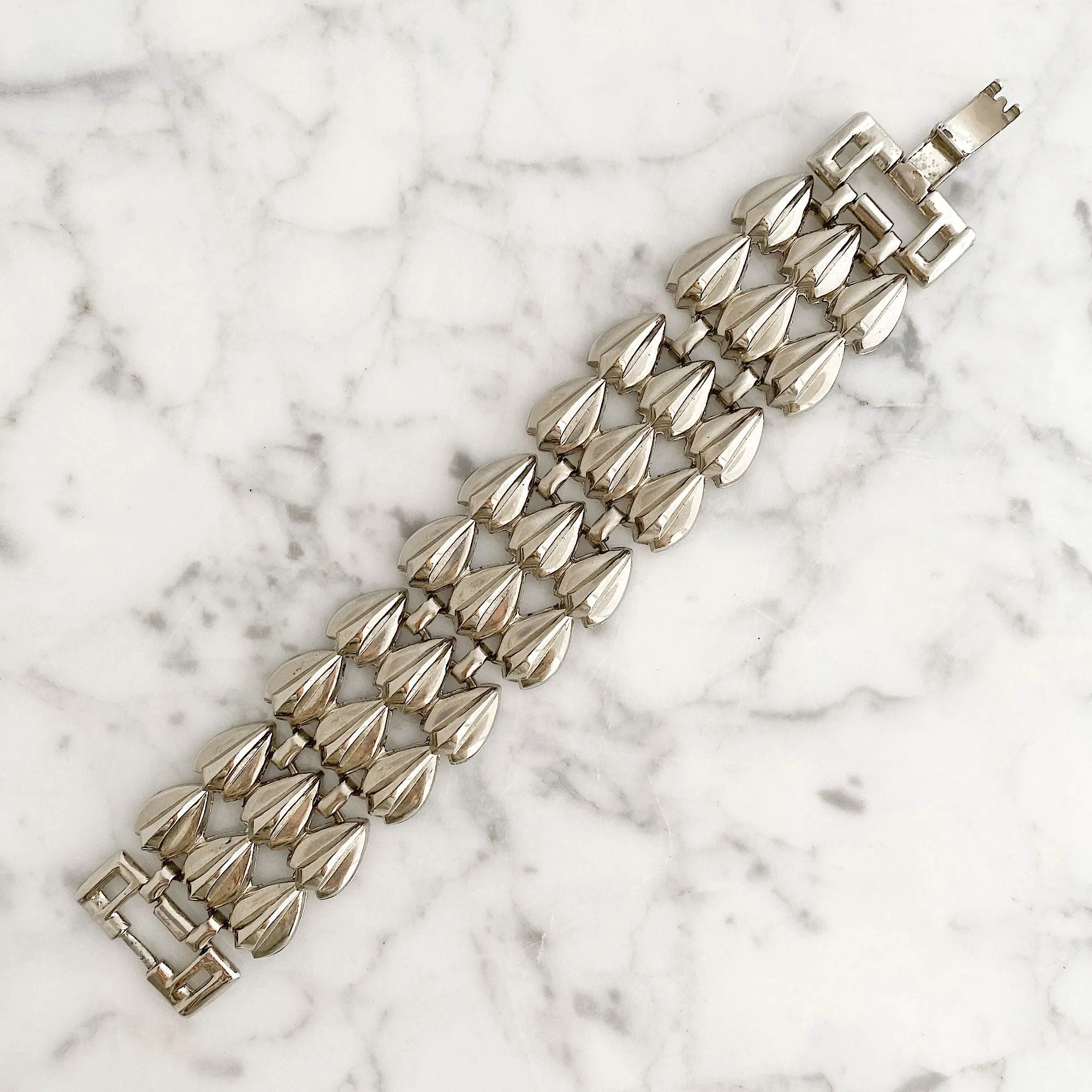 ALEXANDRA vintage wide silver tone bracelet