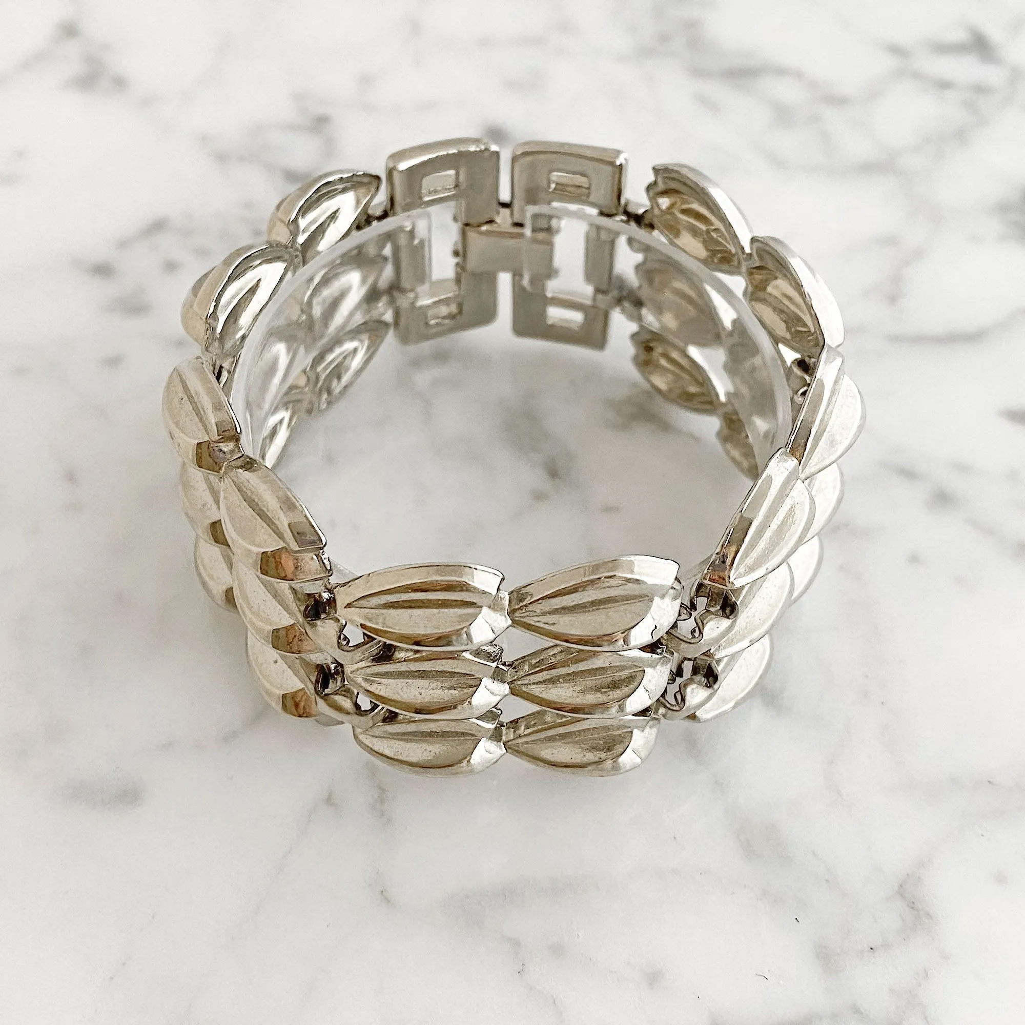 ALEXANDRA vintage wide silver tone bracelet