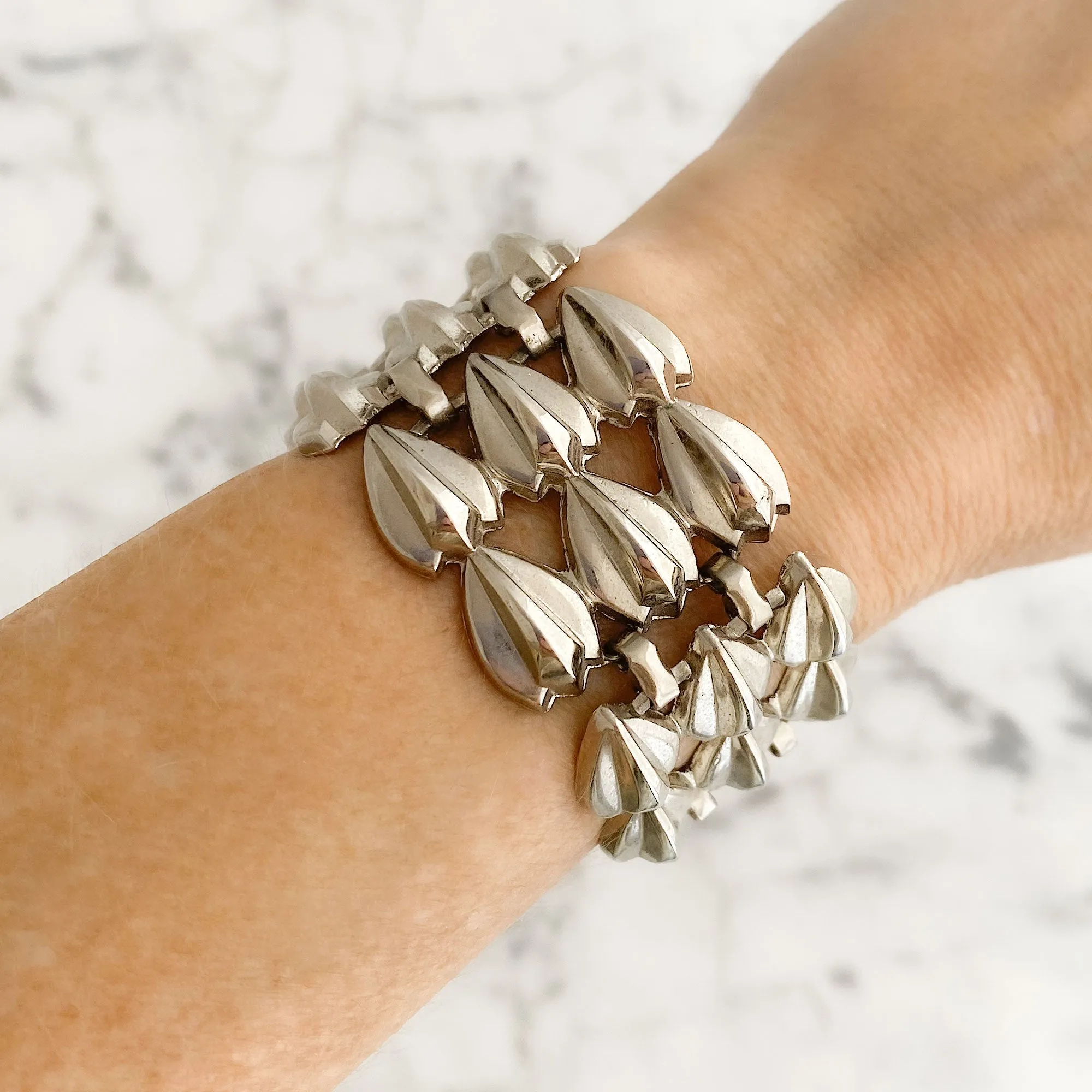 ALEXANDRA vintage wide silver tone bracelet