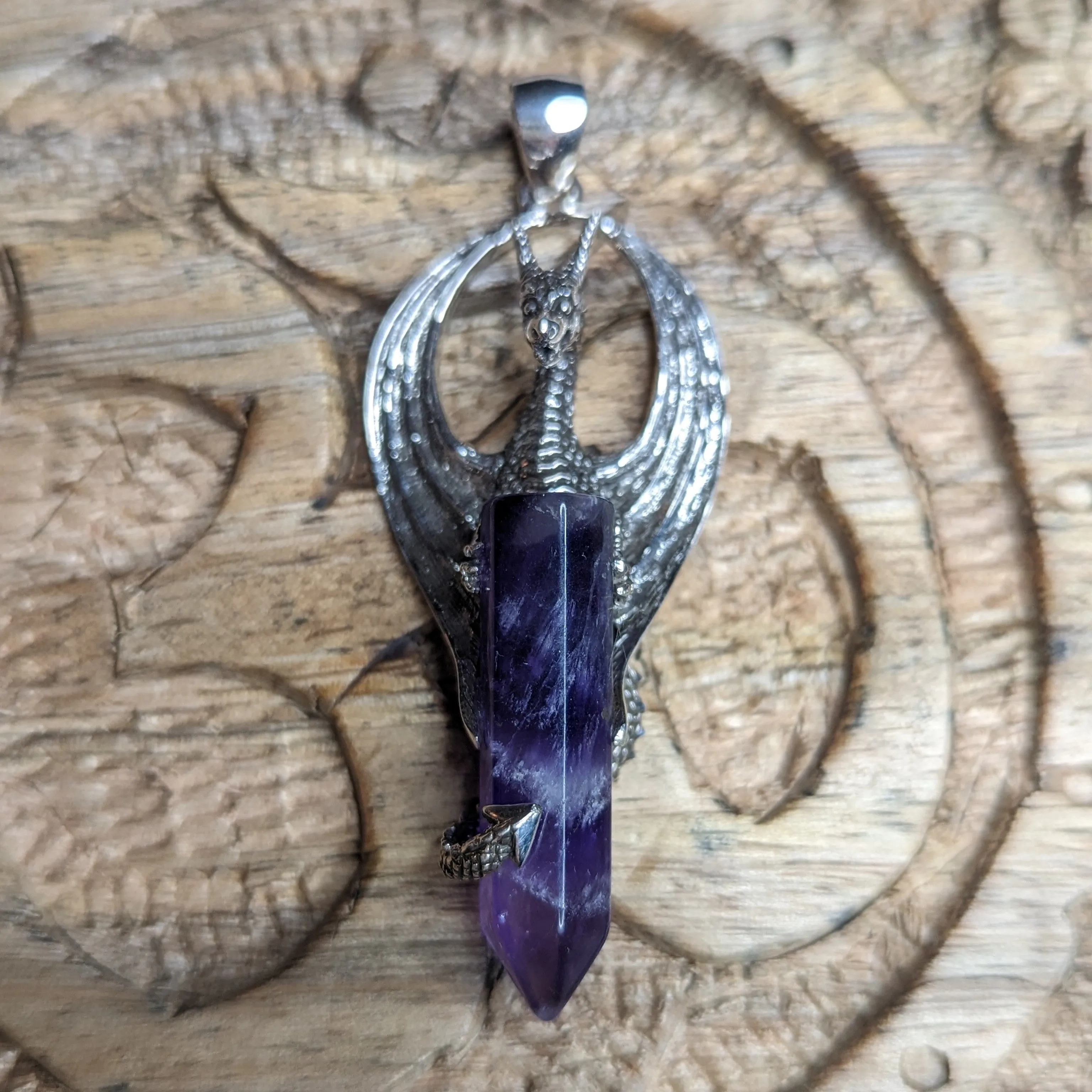 Amethyst Dragon Pendant ~ Sterling Silver ~ Silver Chain Included