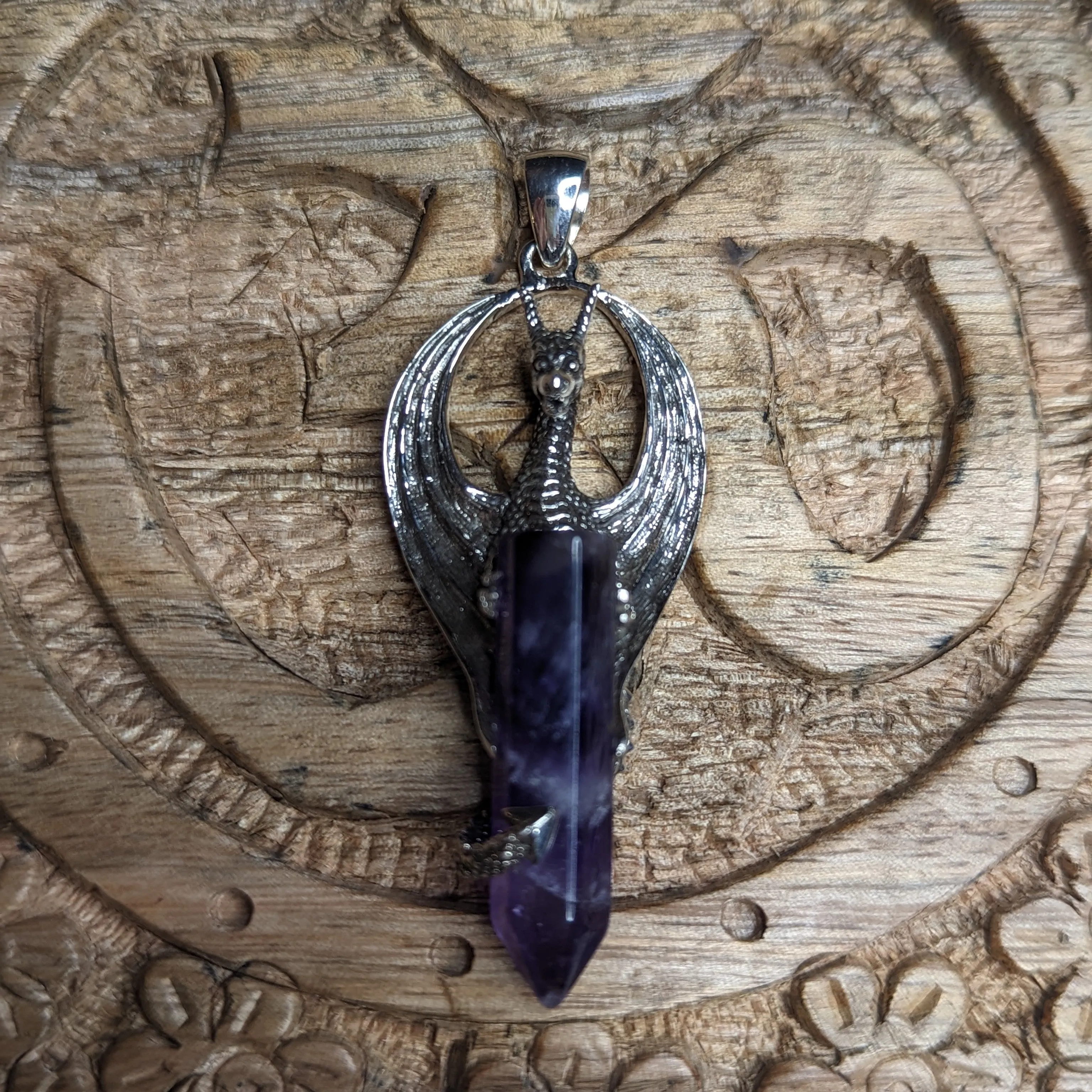 Amethyst Dragon Pendant ~ Sterling Silver ~ Silver Chain Included