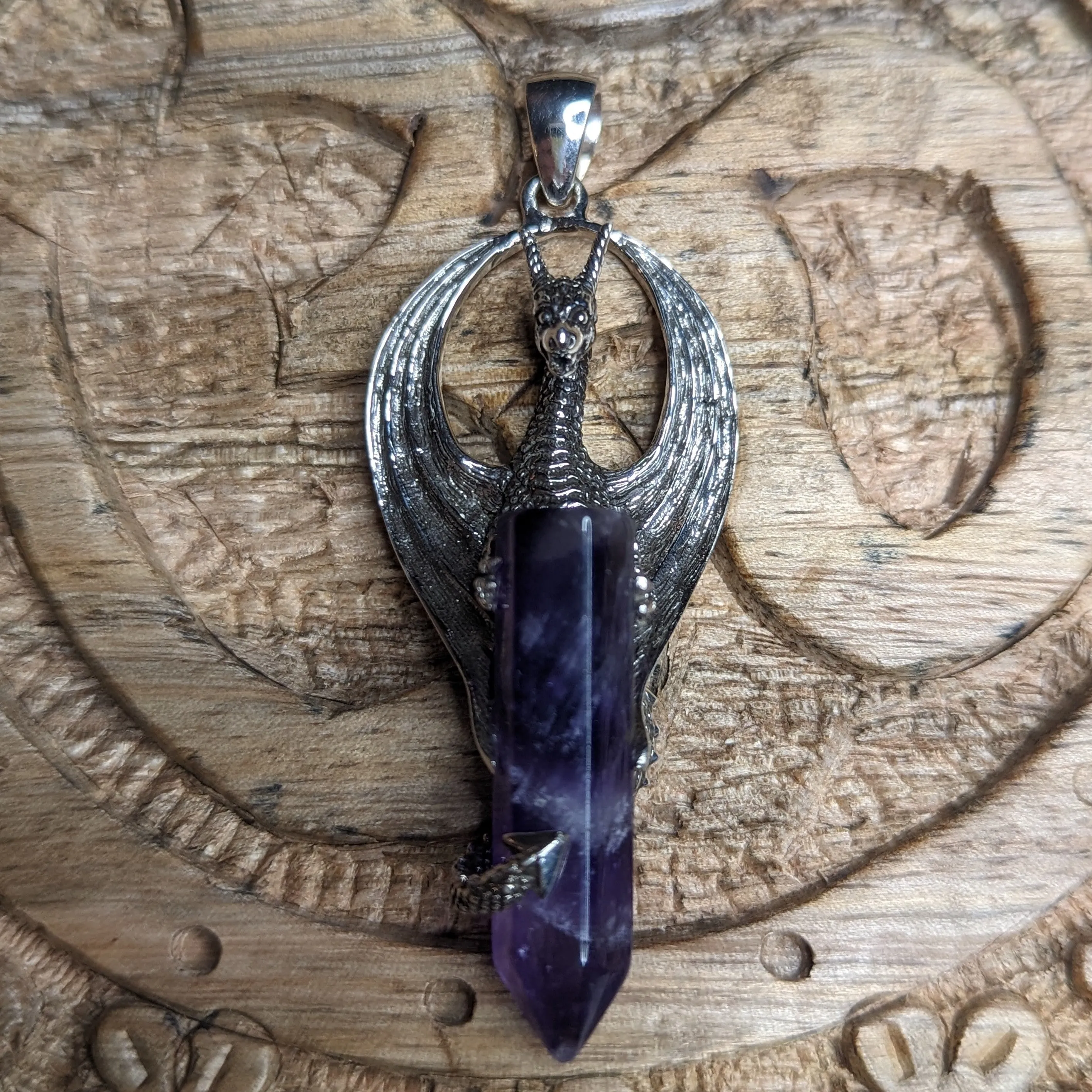 Amethyst Dragon Pendant ~ Sterling Silver ~ Silver Chain Included