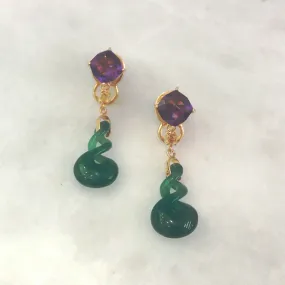 Amethyst Stud with 888 Green Agate  Twinset Earrings