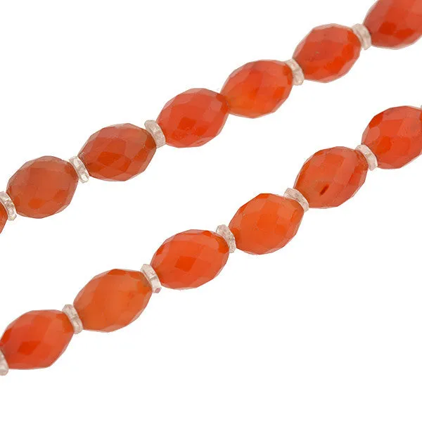 Art Deco Faceted Carnelian & Rock Quartz Crystal Necklace 46"