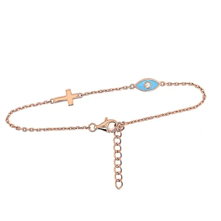 Bijoux blue evil eye and cross bracelet Silver  Gold, Rose Gold