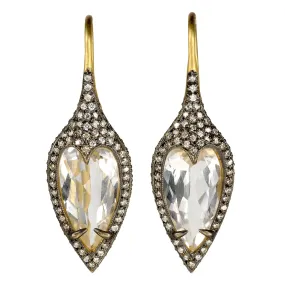 Blackened 22K Gold White Topaz Jeweled Thorn Earrings with Diamonds