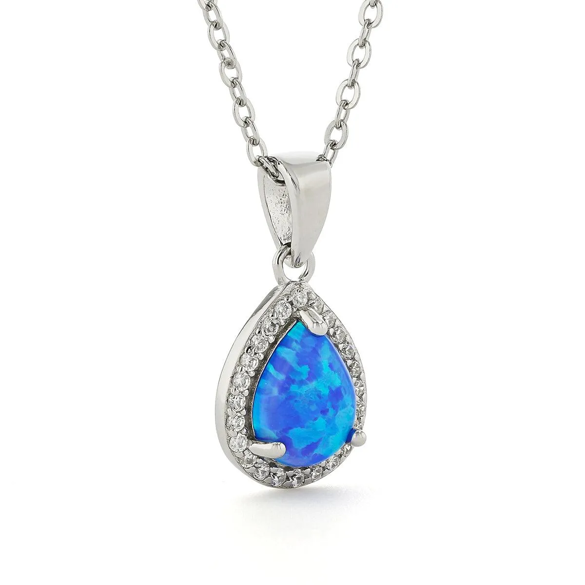 Blue Opal Teardrop Pendant Necklace