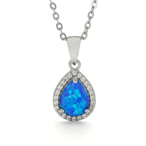 Blue Opal Teardrop Pendant Necklace