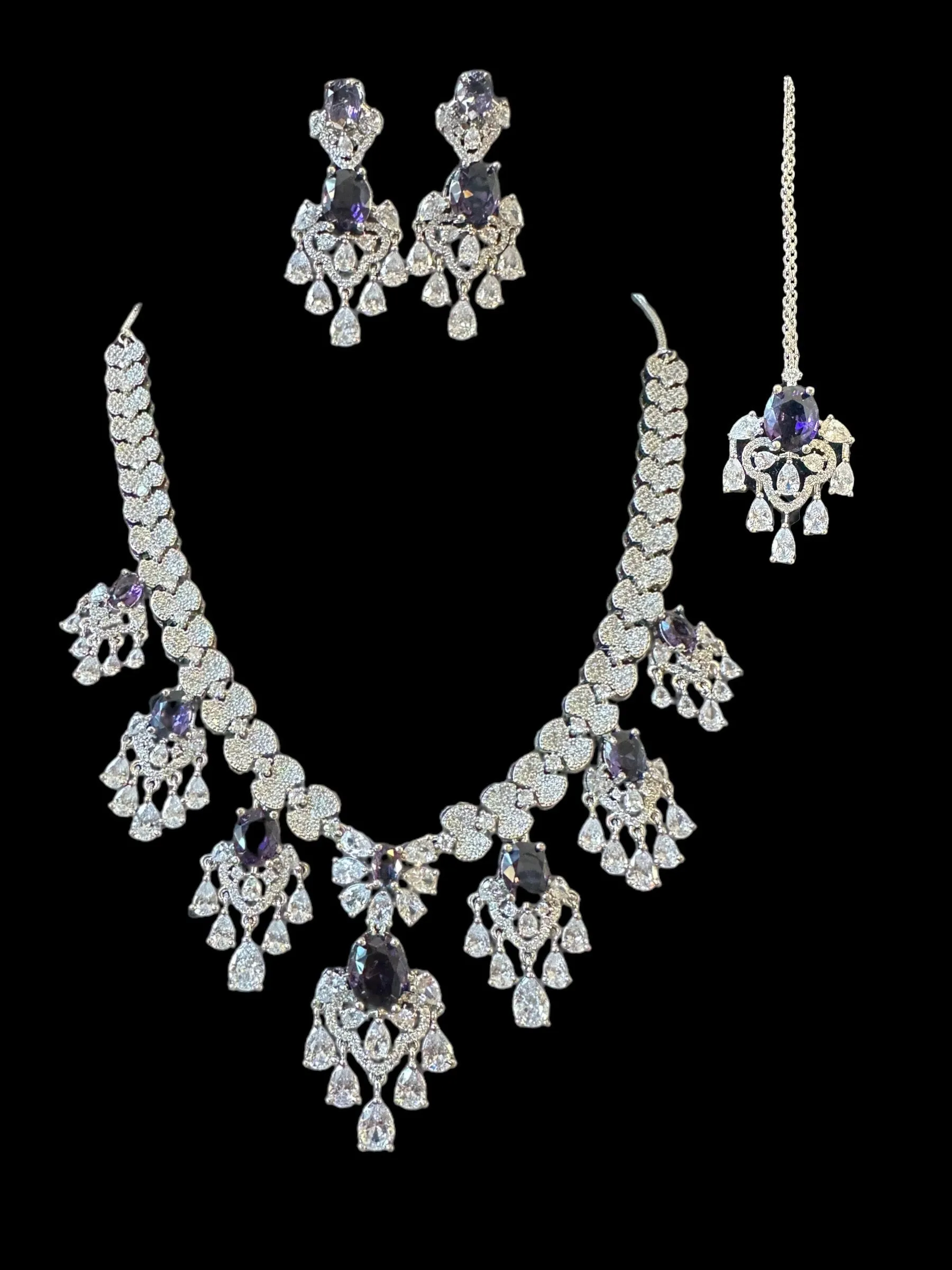 BR314 High quality cz  necklace set with tika - purple ( READY TO SHIP )