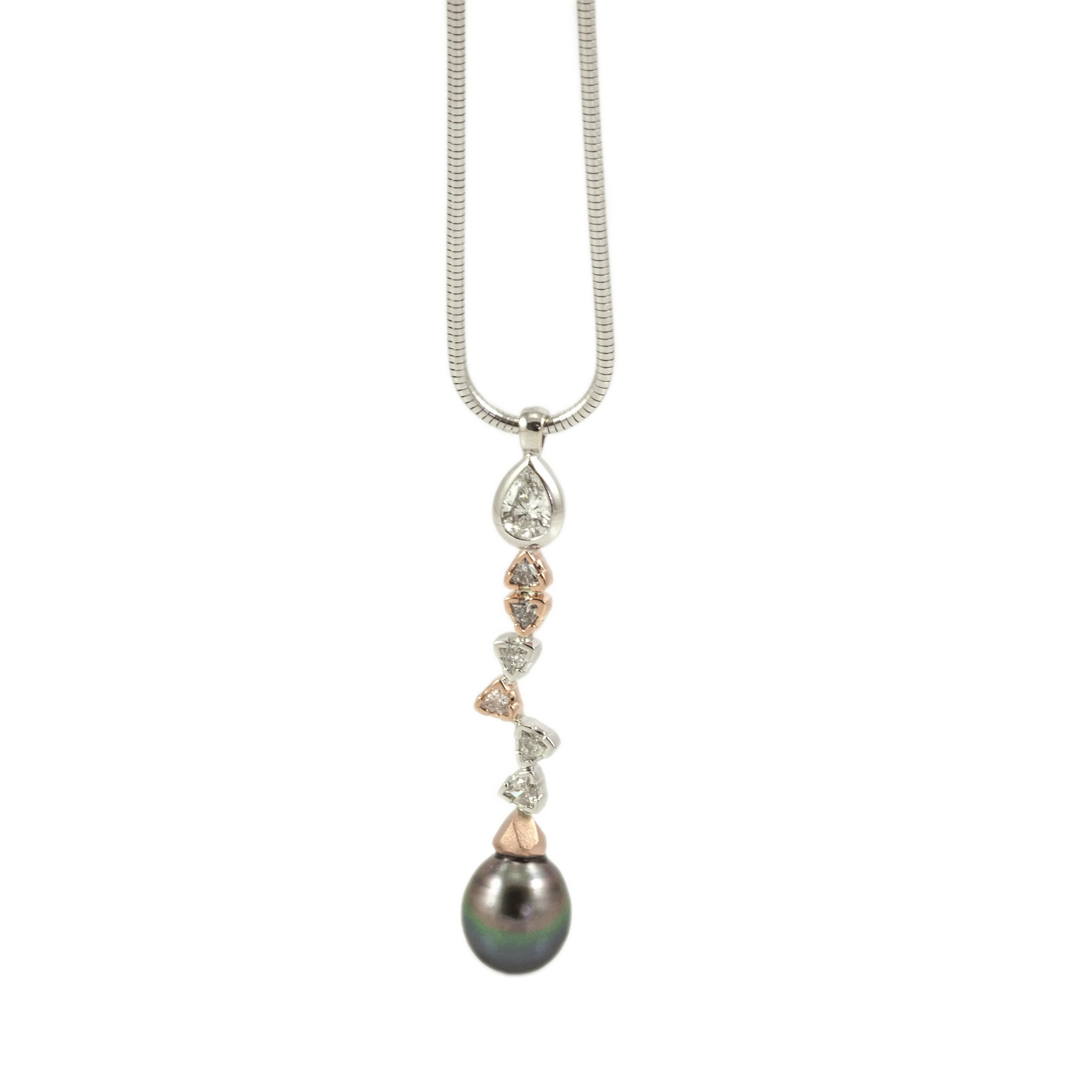 Brian Keeney 14K White And Rose Gold Diamond And Pearl Pendant