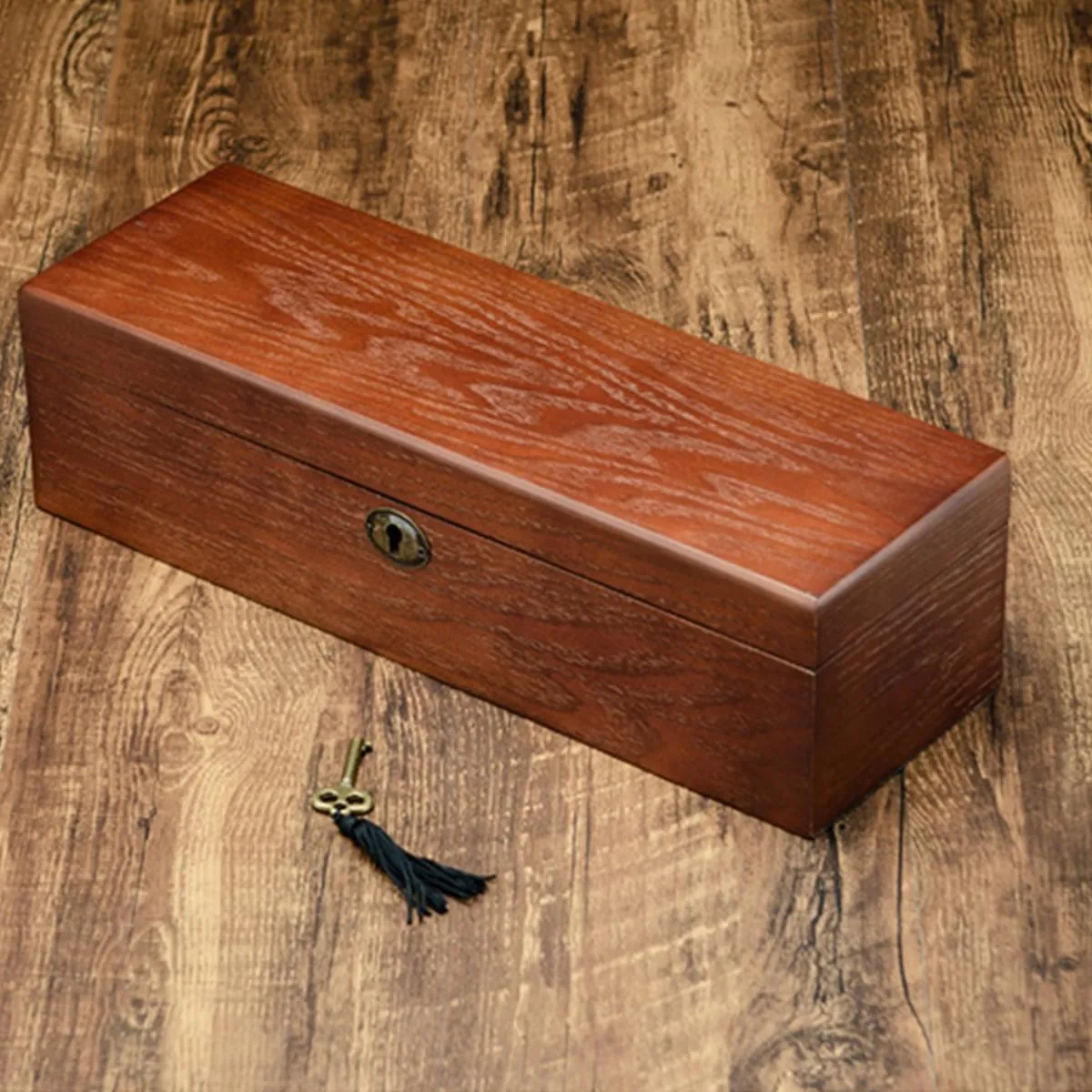 Brown Retro Wooden Watch and Jewelry Storage Box with Key