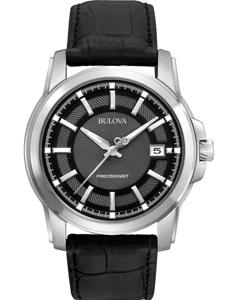 Bulova Mens Langford Precisionist - Stianless Steel - Black Dial - Leather Strap