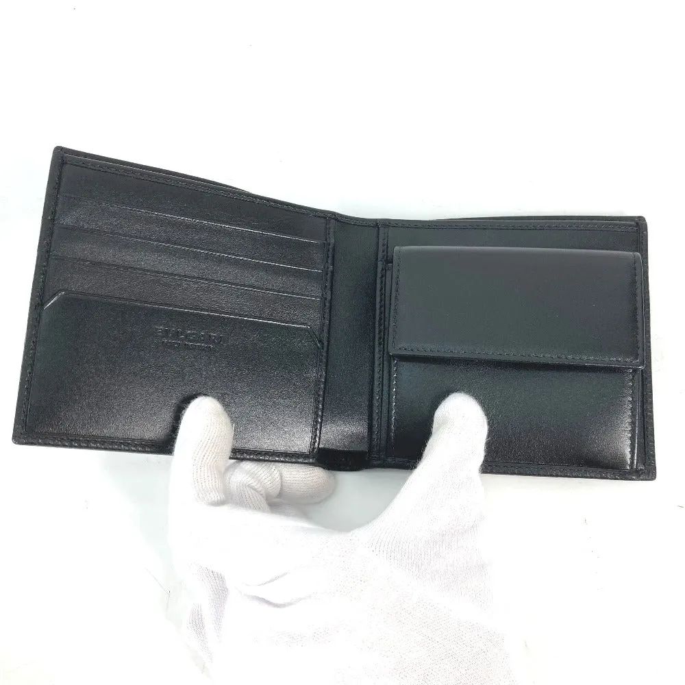 BVLGARI Folded wallet leather black logo mens Used Authentic