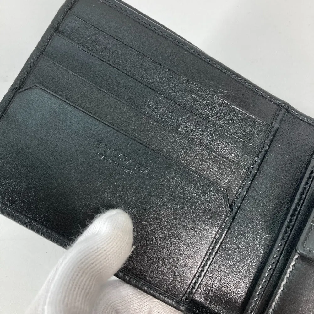 BVLGARI Folded wallet leather black logo mens Used Authentic