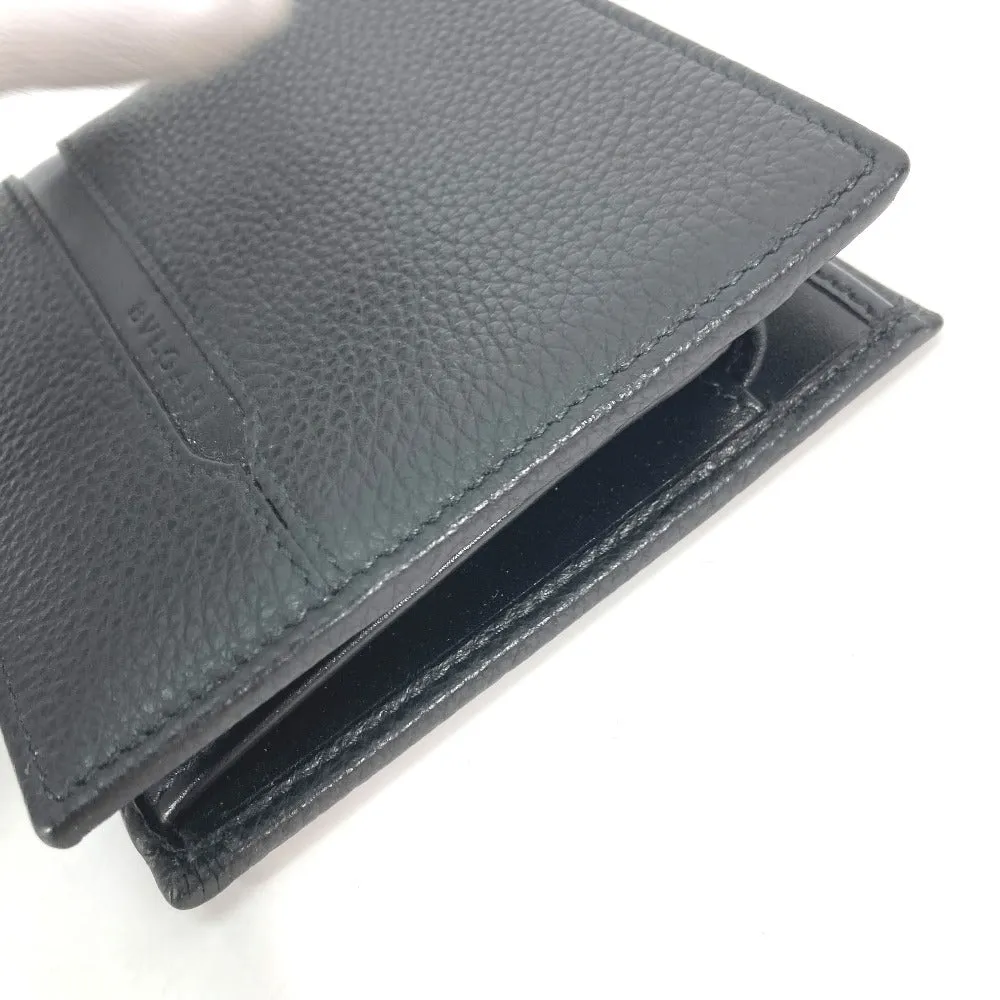 BVLGARI Folded wallet leather black logo mens Used Authentic