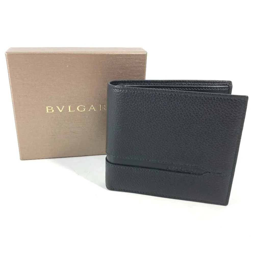 BVLGARI Folded wallet leather black logo mens Used Authentic