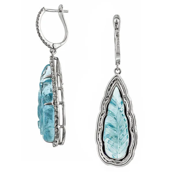 Carved Aquamarine & Diamond Earrings