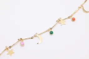 Celestial Color Enamel Flat Bar Chain, 14K Gold Overlay Plated, Wholesale Jewelry Chain